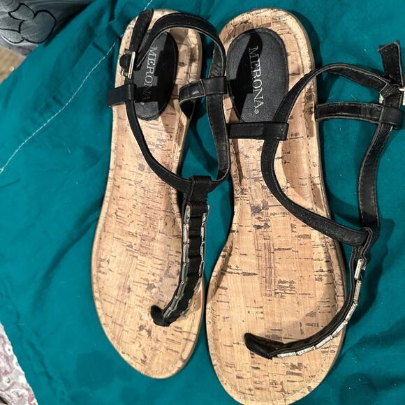 Merona black chain sandals sz 9 - Picture 3 of 4